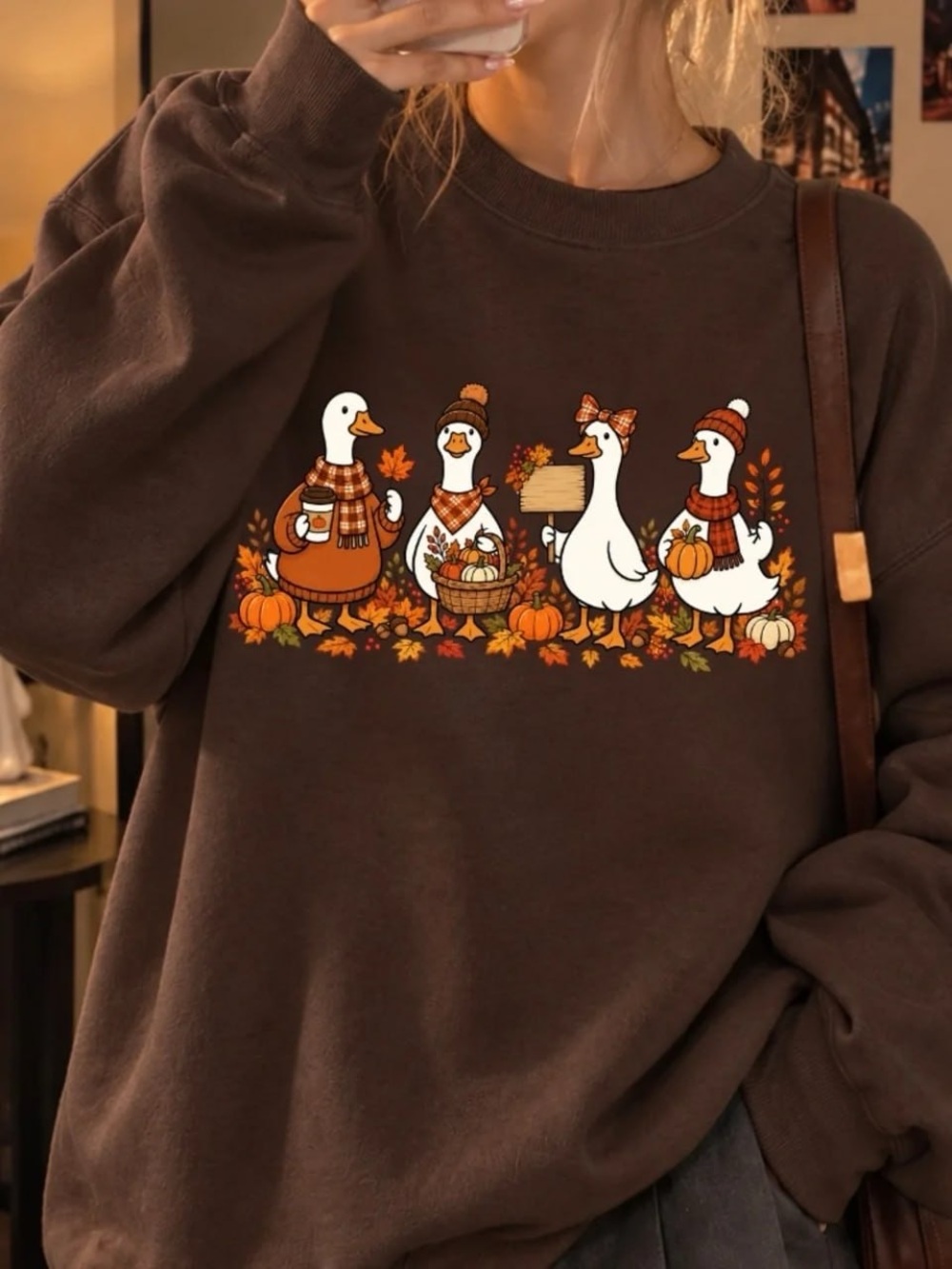 Brown Goose Fall Graphic Sweatshirt